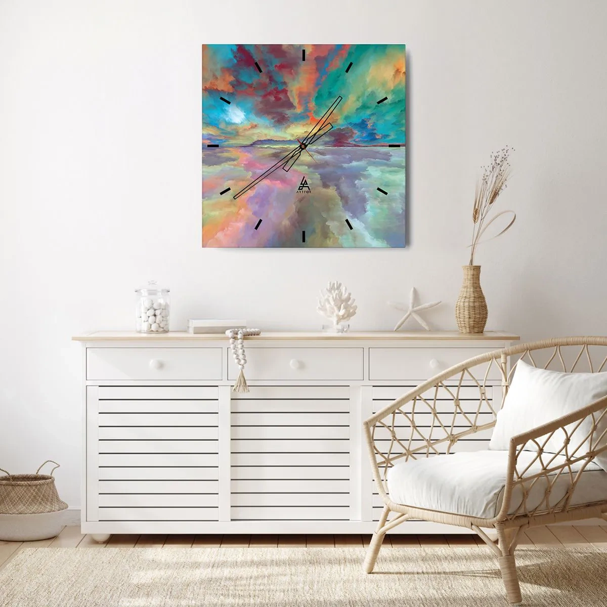 Väggklocka - Klocka på glas - Två himlar - 40x40 cm