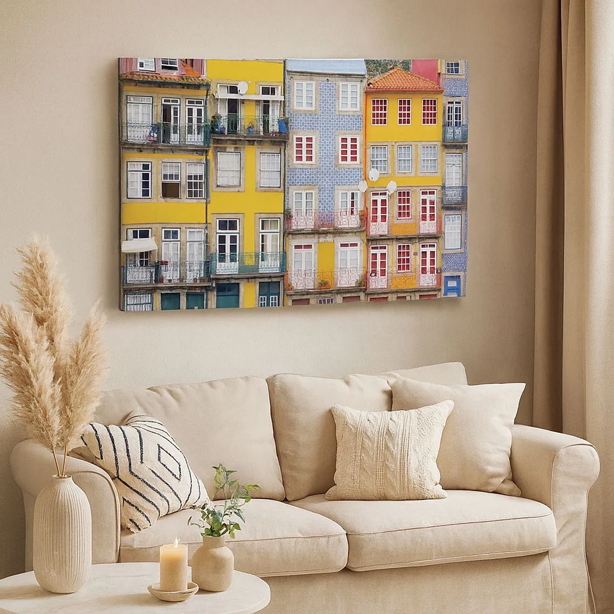 Canvastavla - Bild på duk - Färgglada fasader av hyreshus i stadslandskapet - 70x50cm - Gamla stans färger - Modern väggdekoration för vardagsrum och sovrum ARTTOR