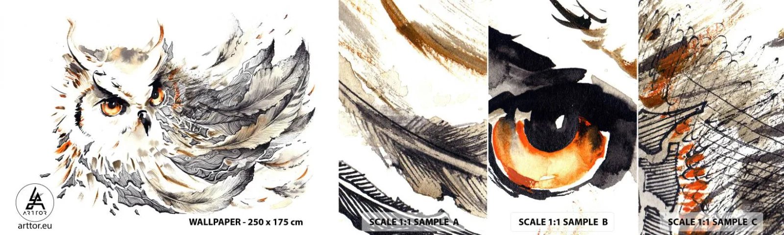Fototapet Prov Standard Eco - Kom från trollkonstens värld - Fågel, Uggla, Grafik - 100x30 cm