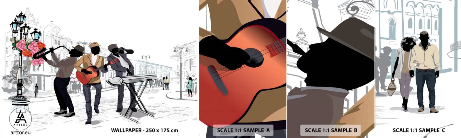Fototapet Prov Standard Eco - Gatumusik - musik, Gitarr, Band - 100x30 cm