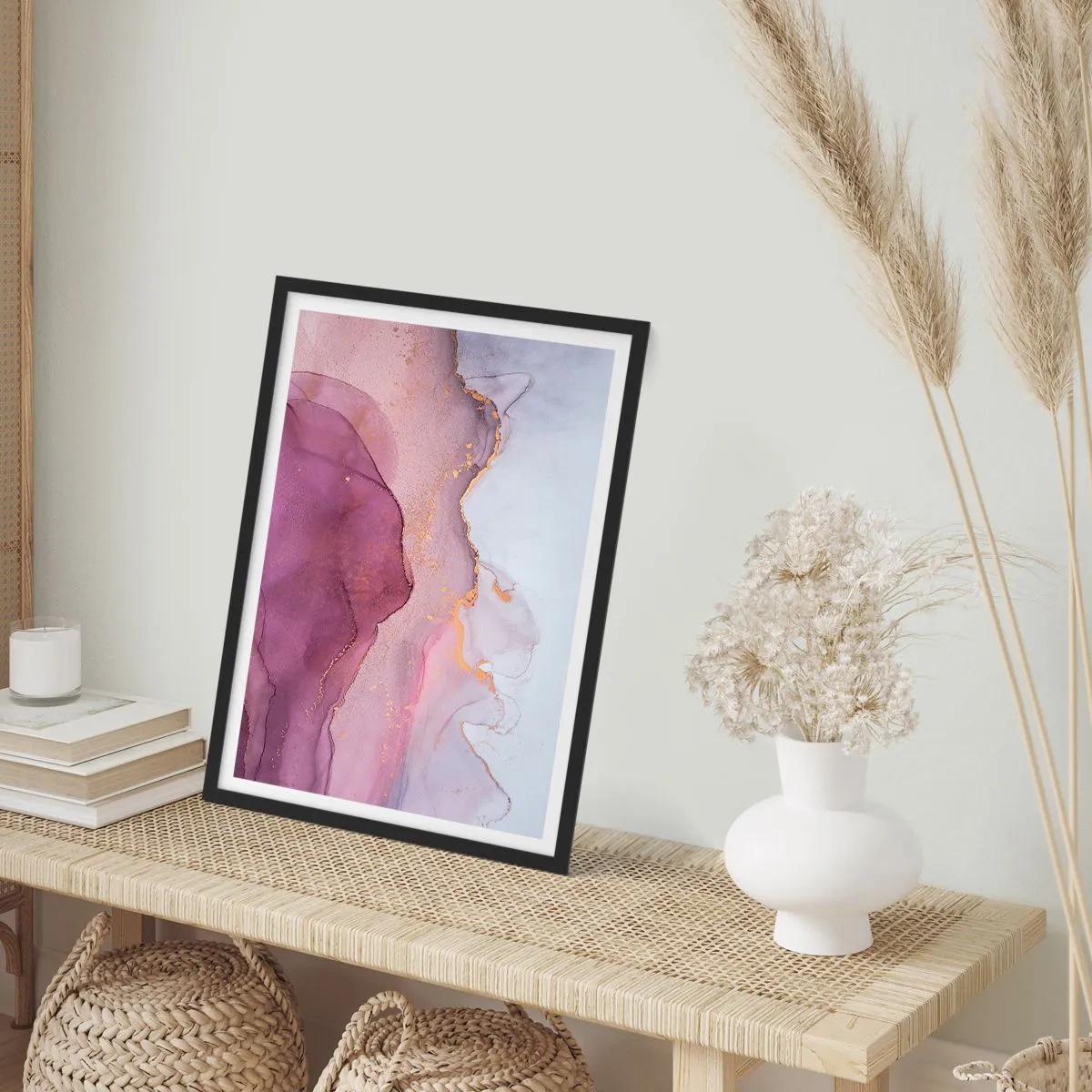 Affisch i svart ram - Lila och violett vågor - 61x91 cm