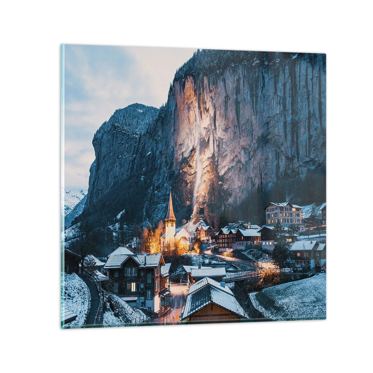 Glastavla - Bild på glas - Vinterns ljusa ande - 70x70 cm