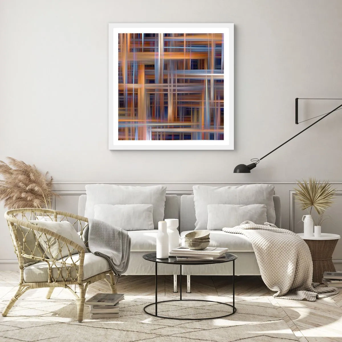Affisch i vit ram - Vävd av ljus - 60x60 cm