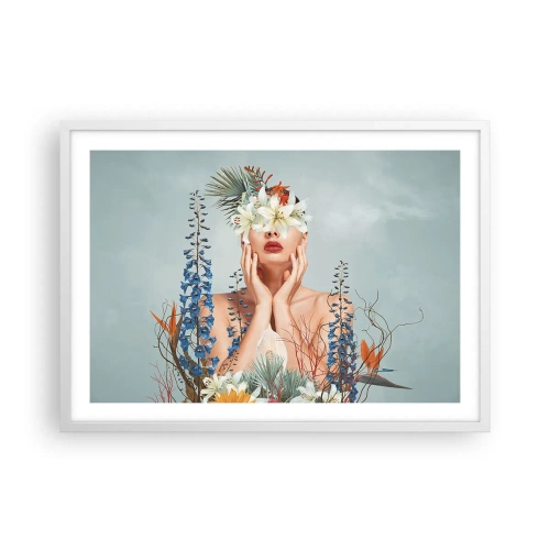 Affisch i vit ram - Kvinna - blomma - 70x50 cm
