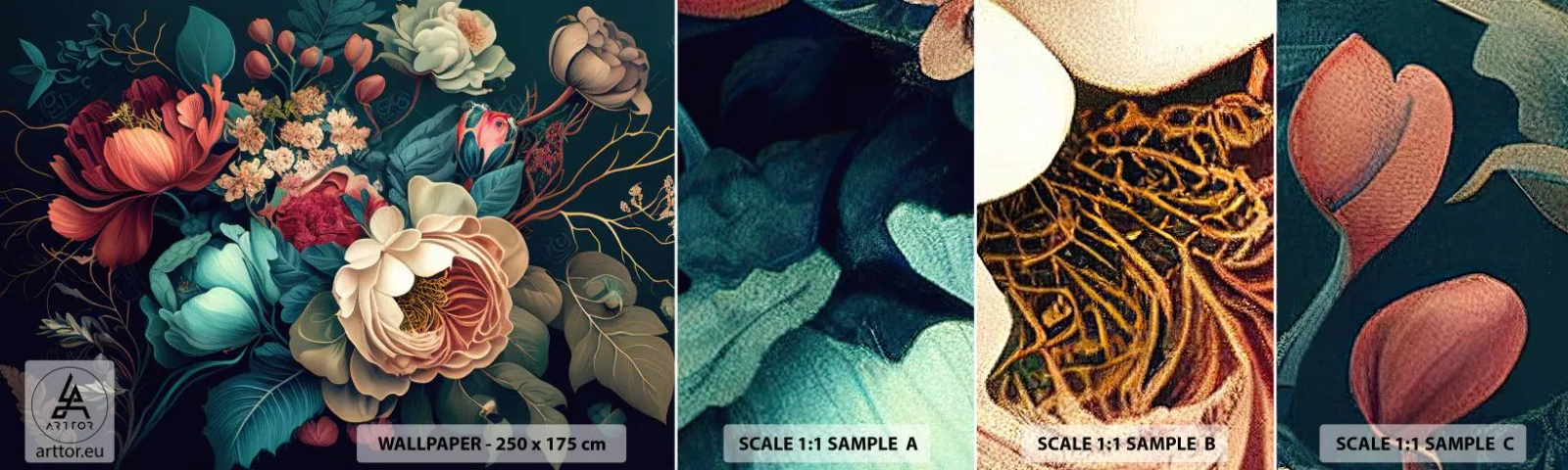 Fototapet Prov Standard Eco - Charm från 1800-talet - Blommor, Shabby Chic, Klassisk - 100x30 cm