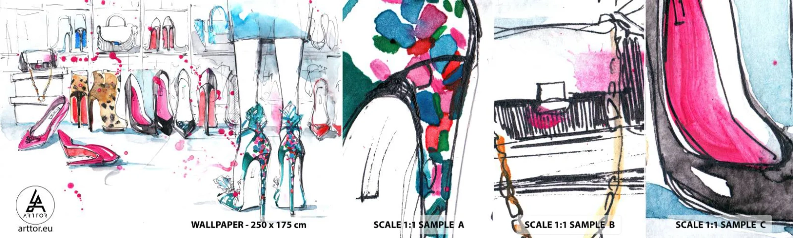 Provbit av självhäftande fototapet Deluxe Sticker - Sesam, öppna dig - Kvinnors garderob, Mode, Väska - 100x30 cm