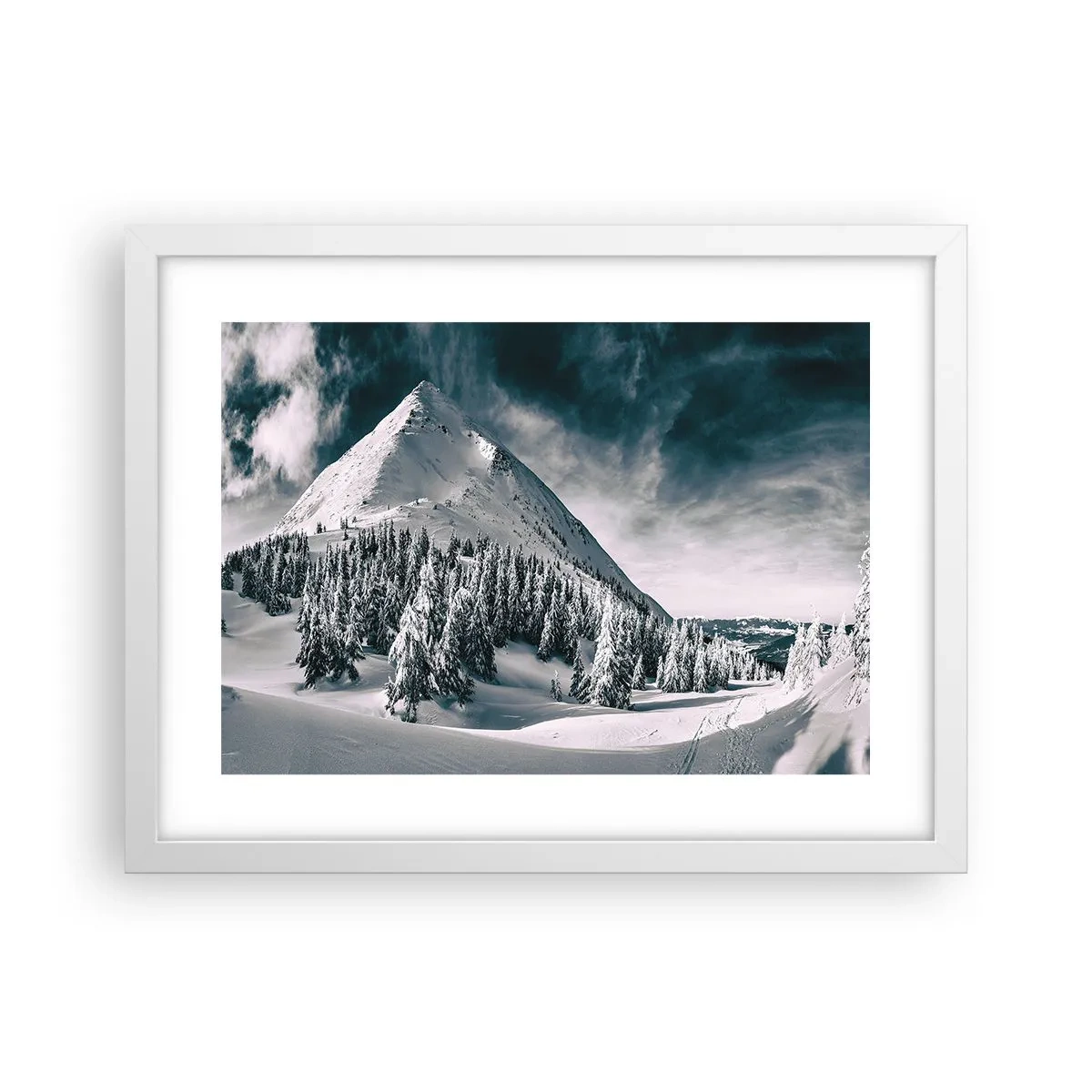 Affisch i vit ram - Snö- och islandet - 40x30 cm