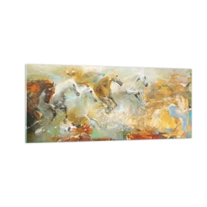 Glastavla - Bild på glas - Galopp genom ljuset - 100x40 cm