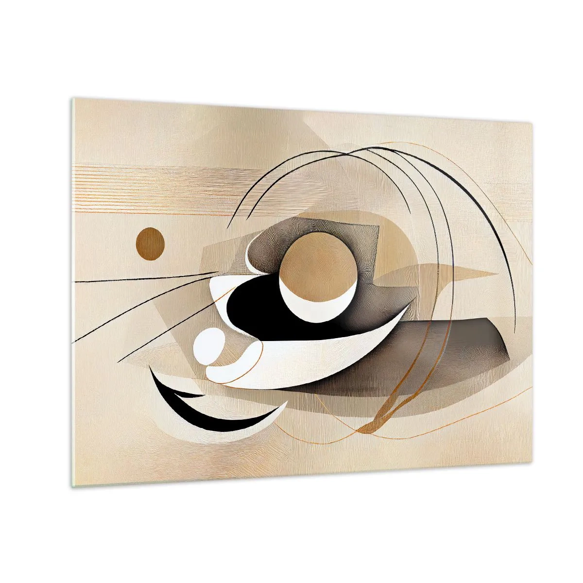 Glastavla - Bild på glas - Minimalistisk abstraktion i beige med geometriska former - 70x50cm - Komposition: essensen av saker och ting - Modern väggdekoration för vardagsrum och sovrum ARTTOR