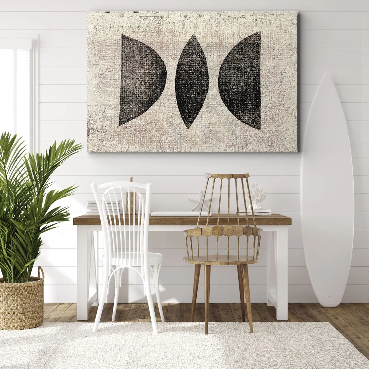 Canvastavla - Bild på duk - Etniska former i mörka toner mot en ljus bakgrund - 70x50cm - Etnisk abstraktion - Modern väggdekoration för vardagsrum och sovrum ARTTOR