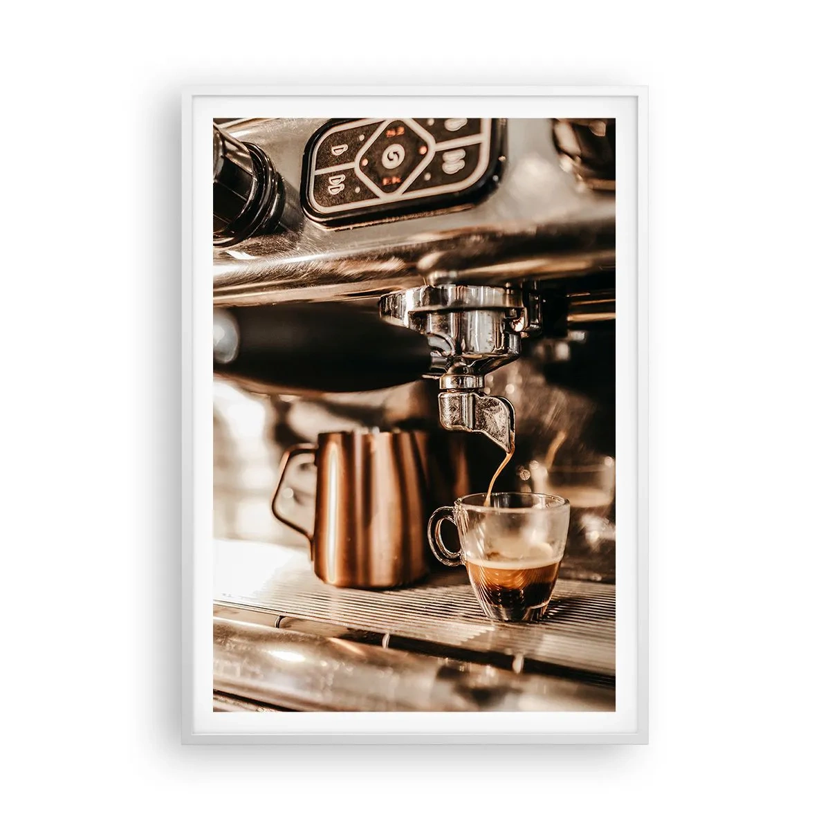 Affisch i vit ram - Kaffets glans - 70x100 cm