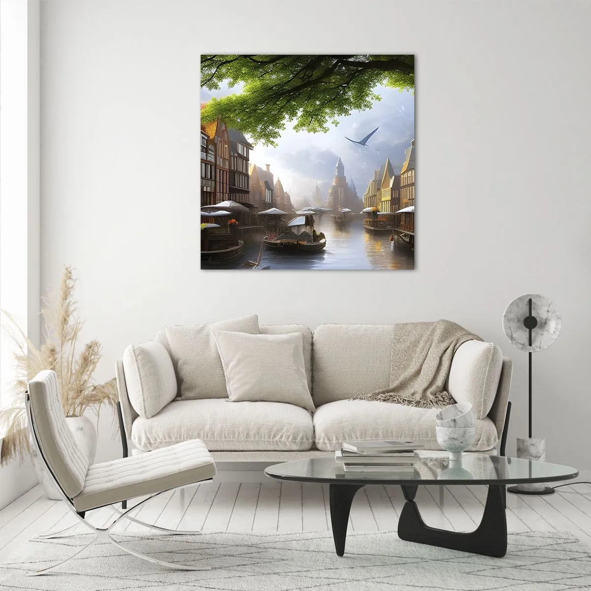 Glastavla - Bild på glas - Holländsk stadsbild - 60x60 cm