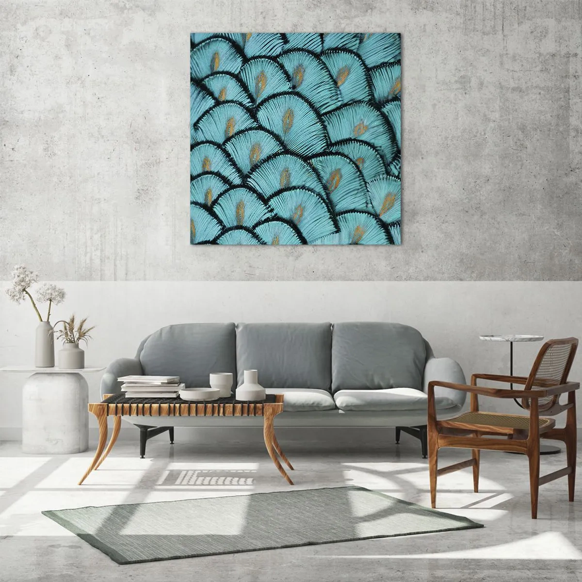 Glastavla - Bild på glas - Den stora fjädergalan - 60x60 cm