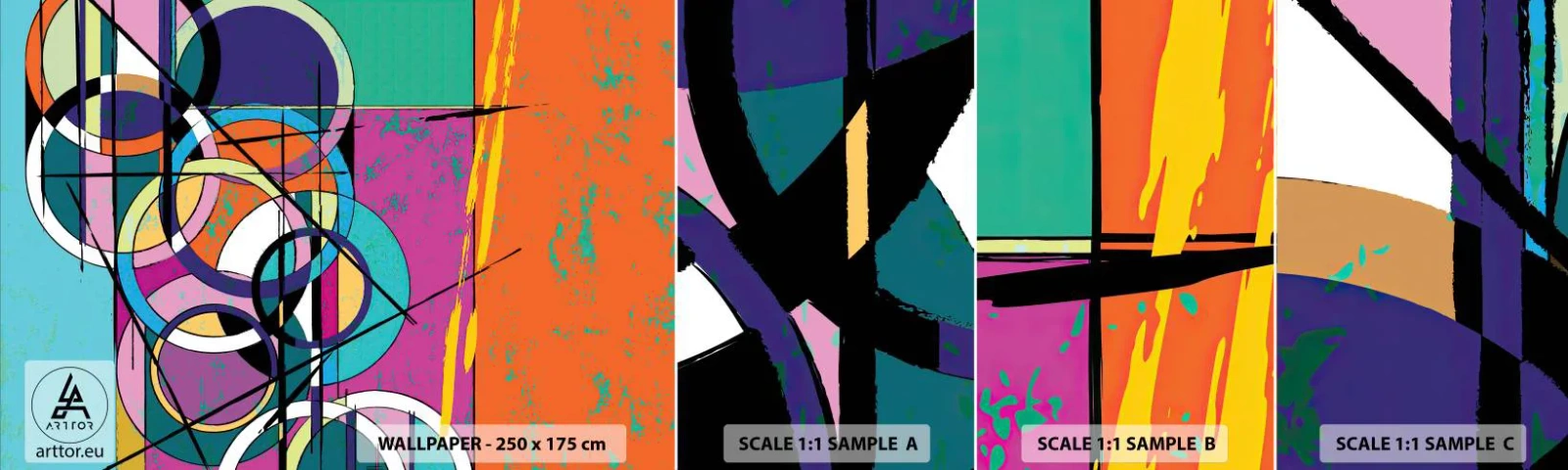 Fototapet Prov Standard Eco - Hjul efter hjul - Abstraktion, Bit, Grafik - 100x30 cm