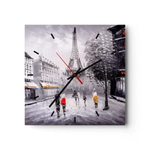 Väggklocka - Klocka på glas - Promenad i Paris - 30x30 cm