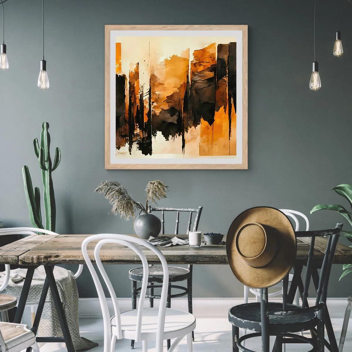 Affisch i ram av ljusek - Harmoni av svart och guld - 30x30 cm