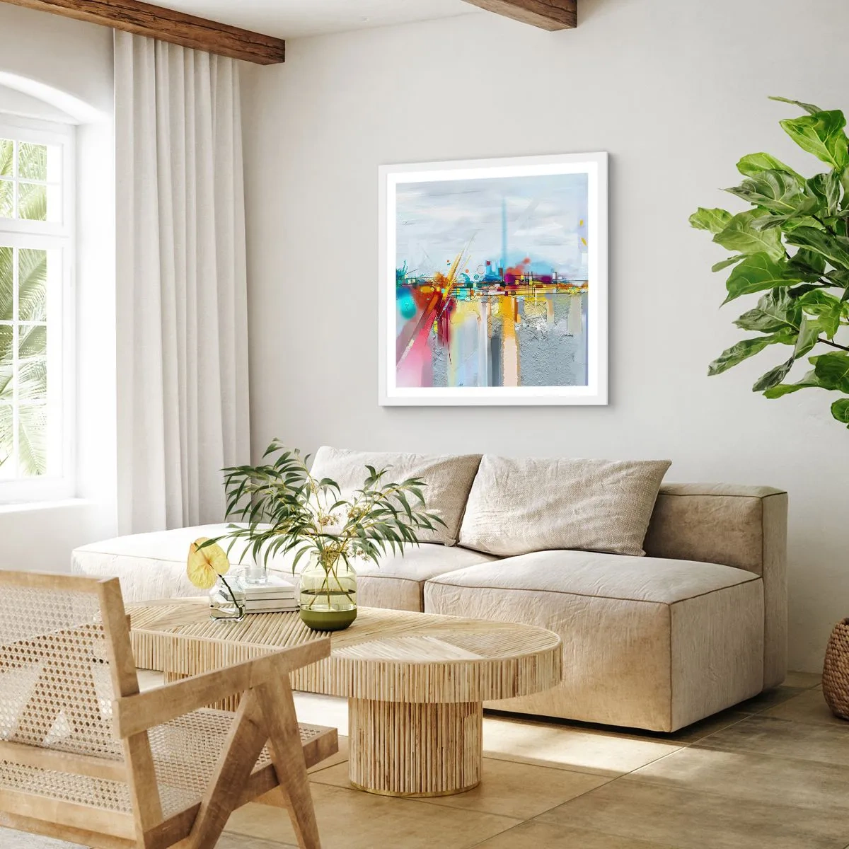 Affisch i vit ram - Glädjens bro över livets flod - 50x50 cm