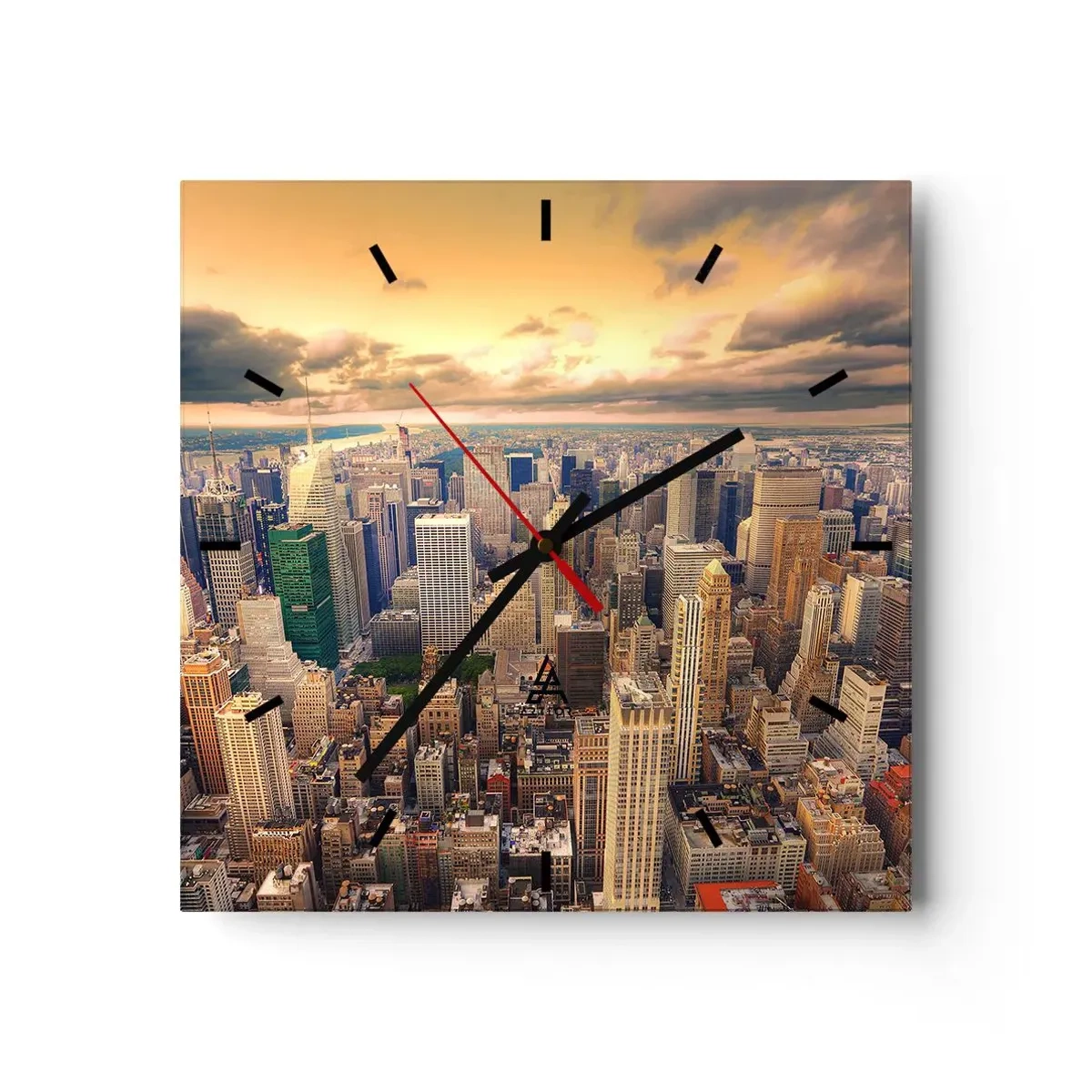 Väggklocka - Klocka på glas - Förgylld metropolis - 30x30 cm