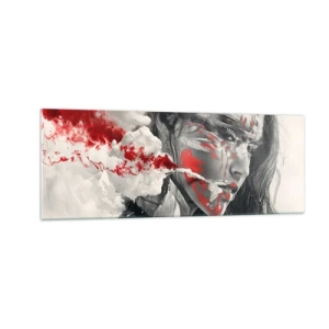 Glastavla - Bild på glas - Röd-vit absurdhet - 140x50 cm