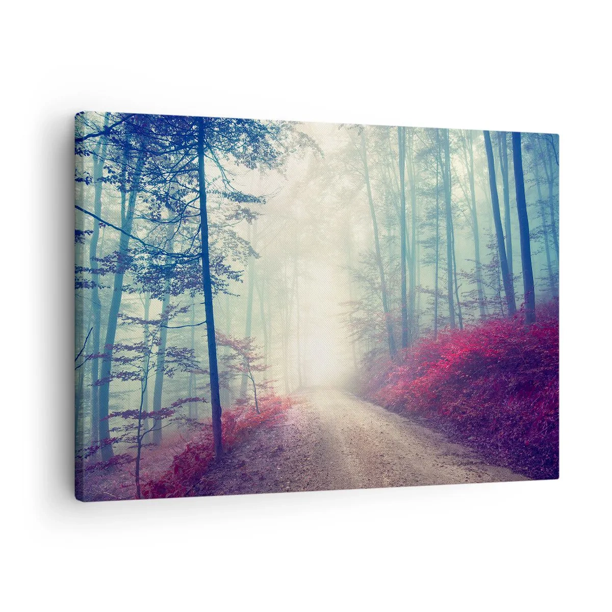 Canvastavla - Bild på duk - En magisk skogsstig omgiven av träd och dimma - 70x50cm - Det är bra att gå upp tidigt - Modern väggdekoration för vardagsrum och sovrum ARTTOR