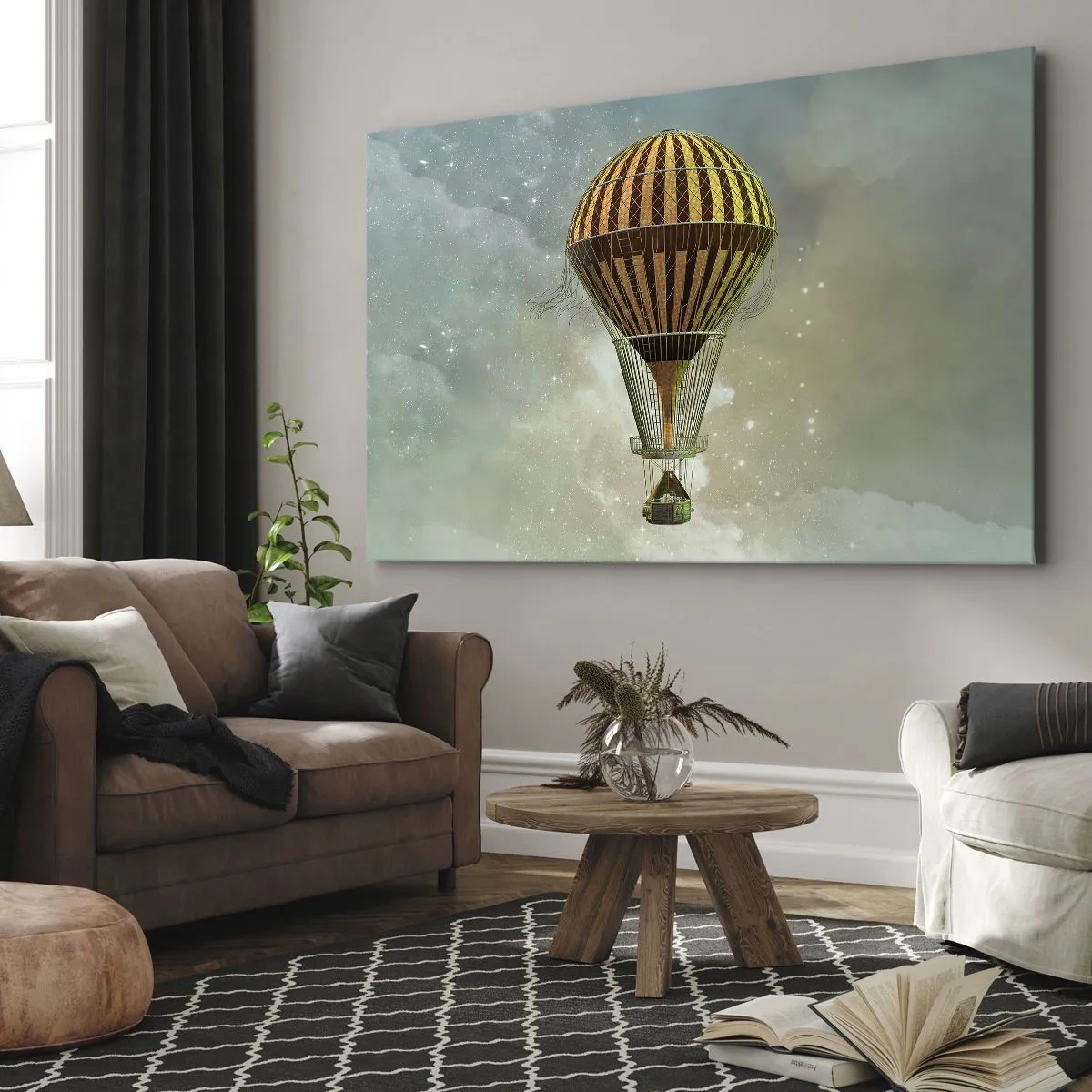 Canvastavla - Bild på duk - En varmluftsballong som svävar bland molnen - 70x50cm - Banbrytande flygningar - Modern väggdekoration för vardagsrum och sovrum ARTTOR