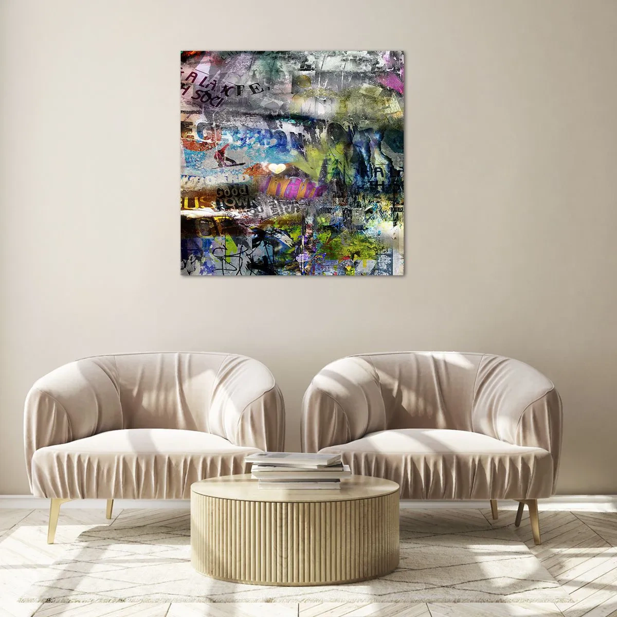 Glastavla - Bild på glas - Collage med minnen - 60x60 cm