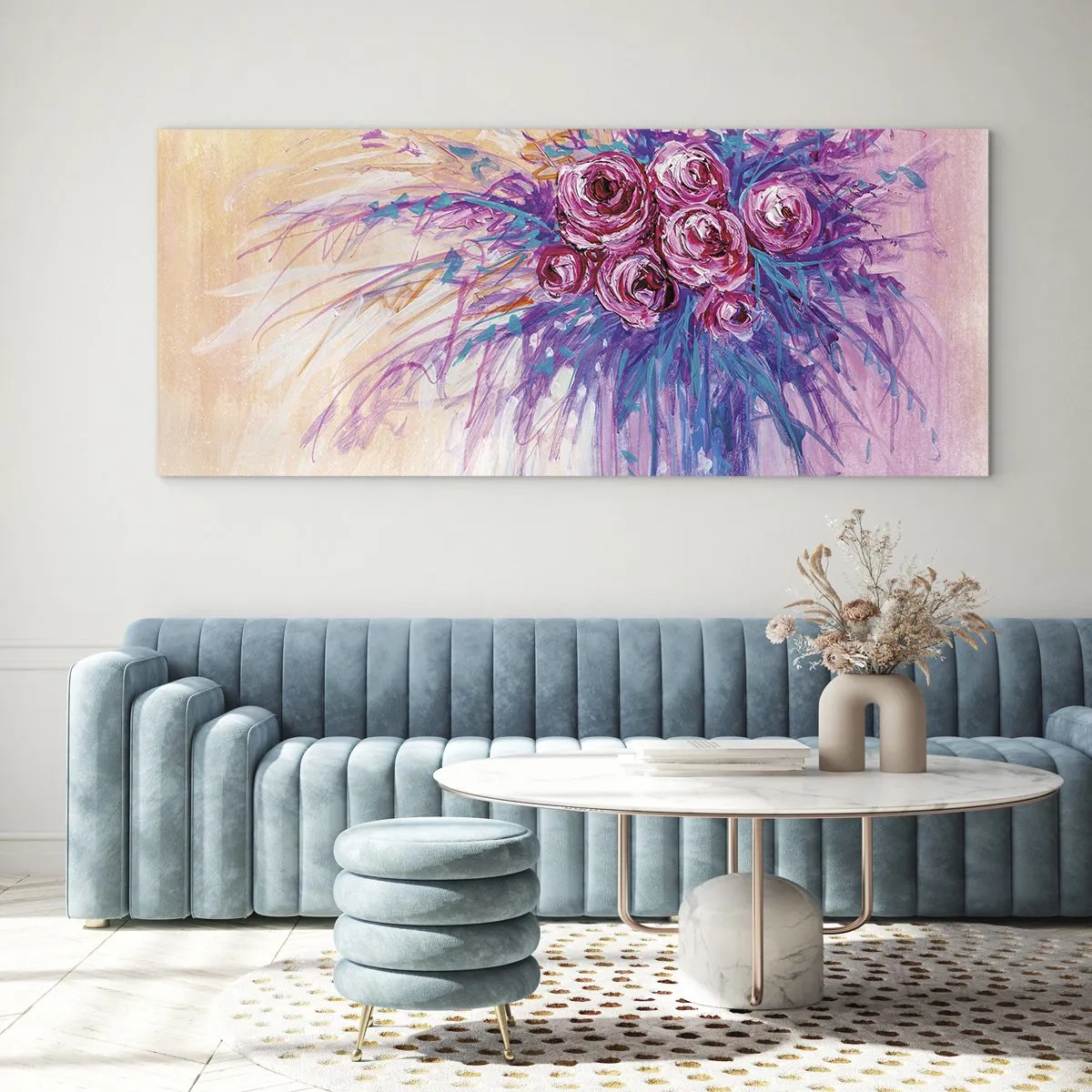 Glastavla - Bild på glas - Rosfontän - 100x40 cm