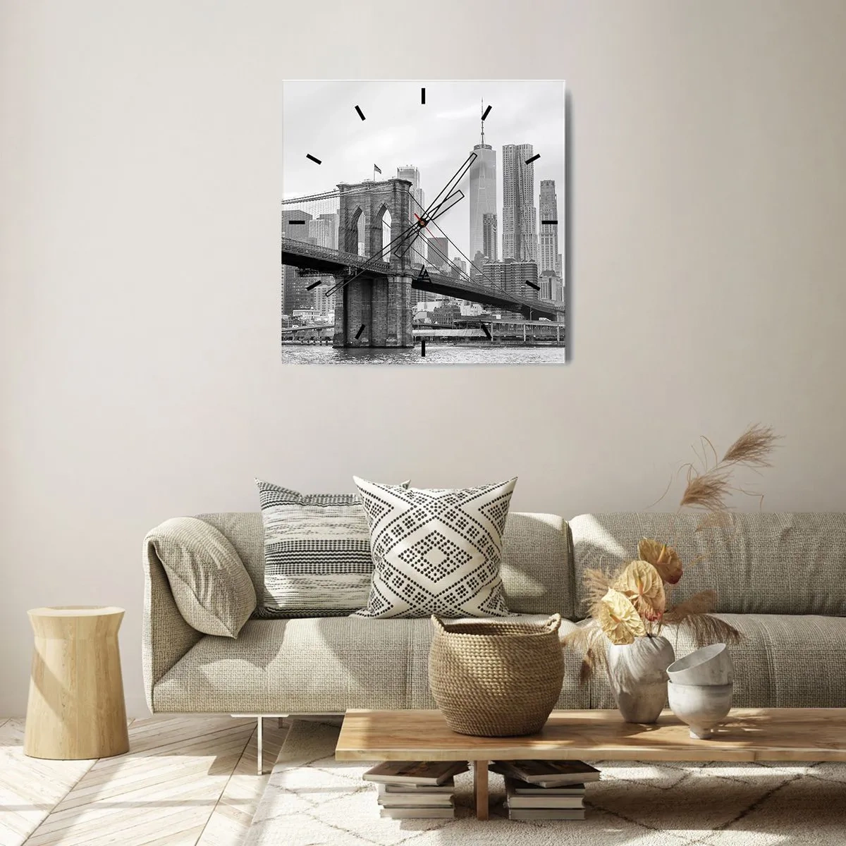 Väggklocka - Klocka på glas - New York stämning - 30x30 cm