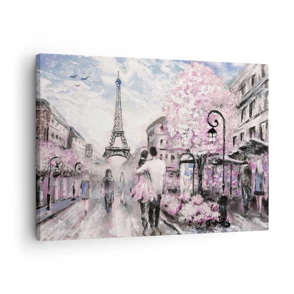 Canvastavla - Bild på duk - En romantisk promenad i Paris vid Eiffeltornet - 70x50cm - Bli kär bara i... - Modern väggdekoration för vardagsrum och sovrum ARTTOR