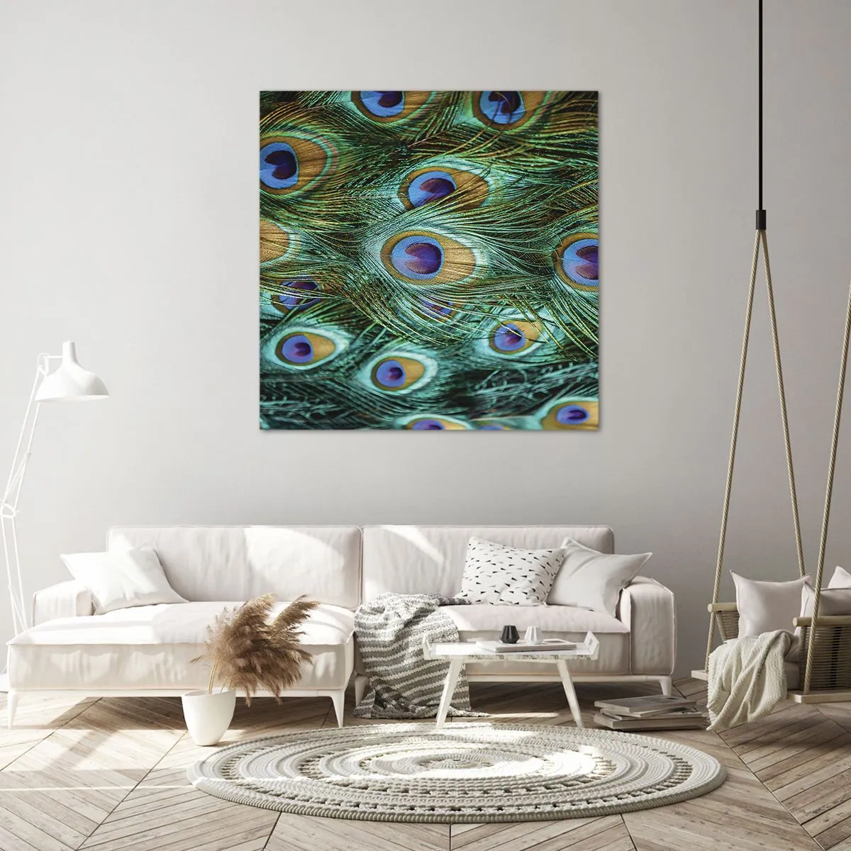 Canvastavla - Bild på duk - Påfågels blick - 70x70 cm