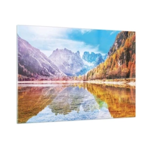 Glastavla - Bild på glas - Det är redan höst i fjällen - 100x70 cm