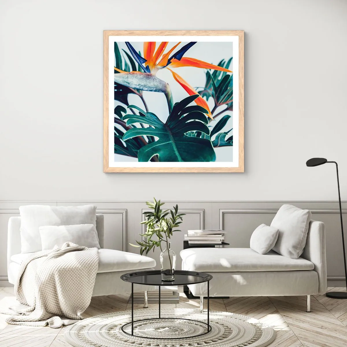 Affisch i ram av ljusek - Fågelbuske - 60x60 cm