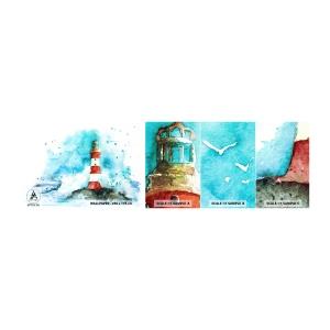 Provbit av självhäftande fototapet Deluxe Sticker - Elementens enhet - Fyr, Landskap, Grafik - 100x30 cm