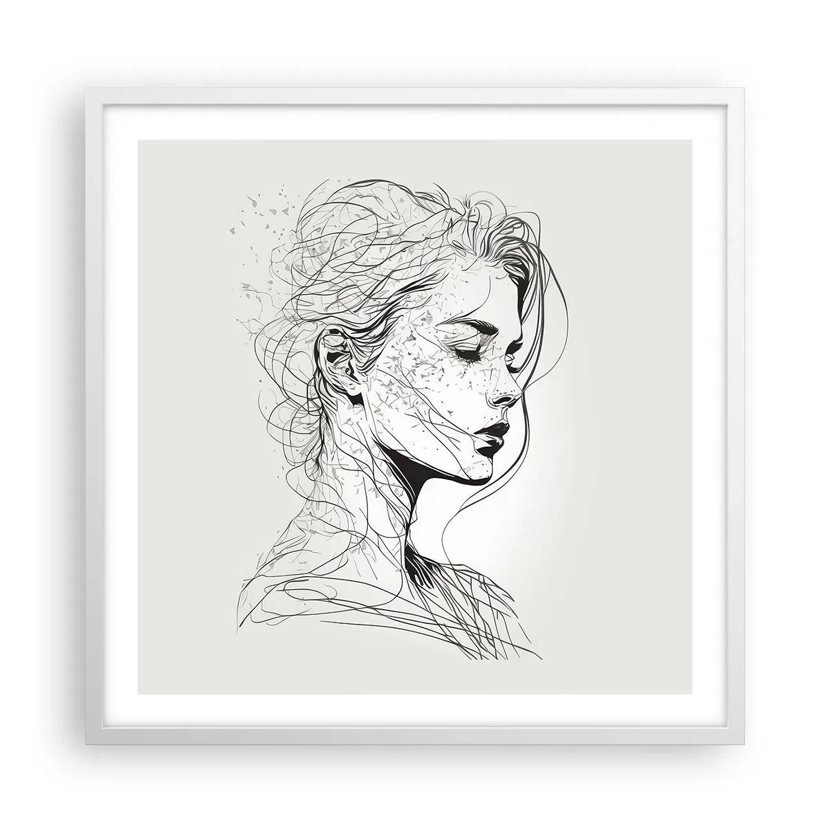Affisch i vit ram - Porträtt i drömmar - 60x60 cm