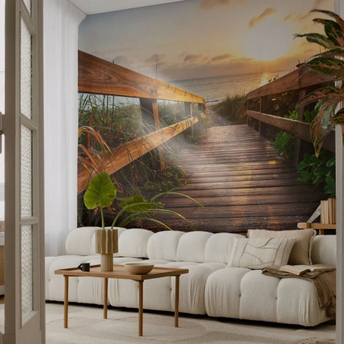 Fototapet Premium Canvas - Direkt till stranden - Landskap, Hav, Träbro - 400x280 cm