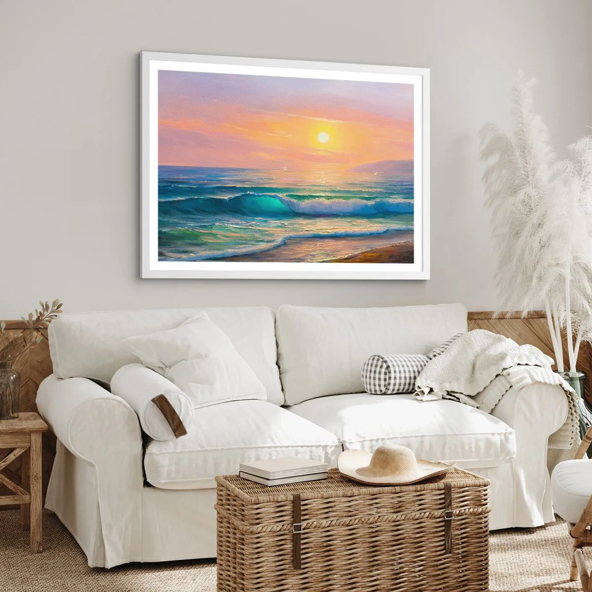 Affisch i vit ram - Vågvisa i turkos - 100x70 cm