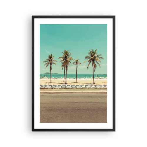 Affisch i svart ram - En strand med palmer och blå himmel - 50x70cm - På stranden - Modern väggdekoration för vardagsrum och sovrum ARTTOR