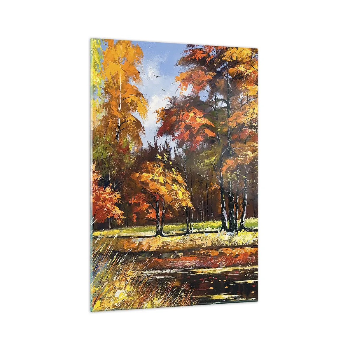 Glastavla - Bild på glas - Landskap i guld och brons - 70x100 cm