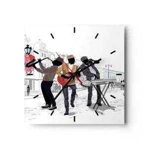 Väggklocka - Klocka på glas - Gatumusik - 30x30 cm