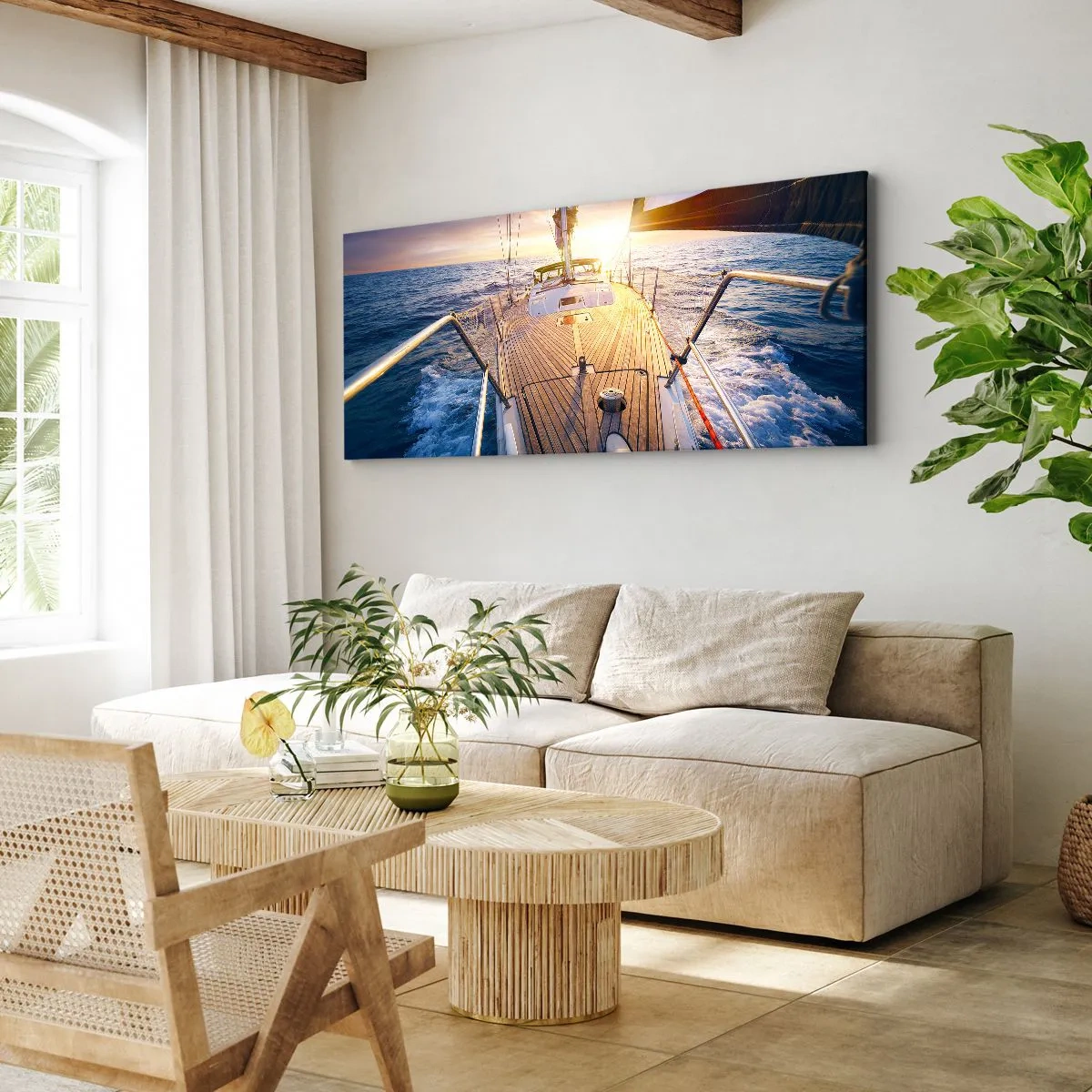 Canvastavla - Bild på duk - Springa på vågorna - 100x40 cm