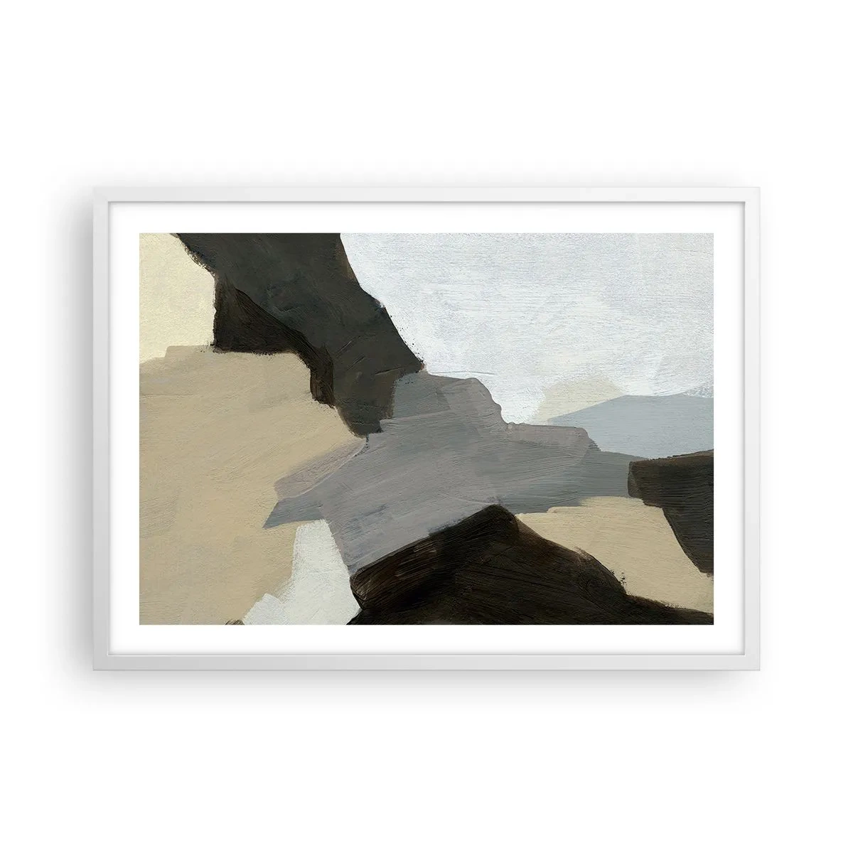 Affisch i vit ram - Abstraktion: avgrening av det gråa - 70x50 cm