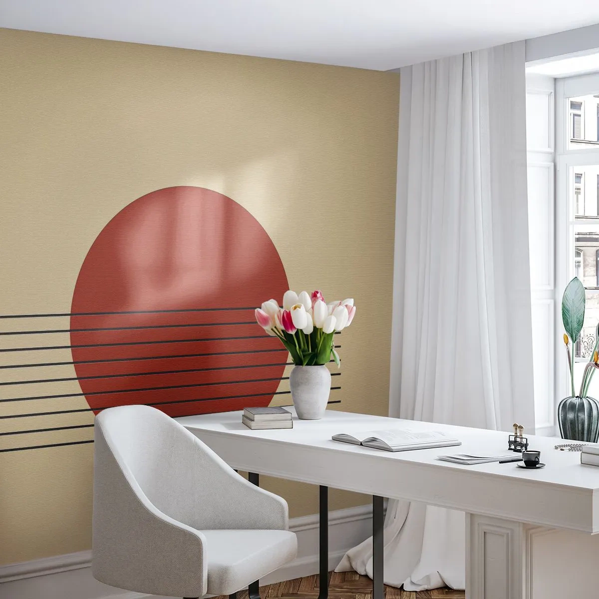 Självhäftande Fototapet Deluxe Sticker - Cirkel och linjer - Abstraktion, Bit, Grafik - 450x315 cm