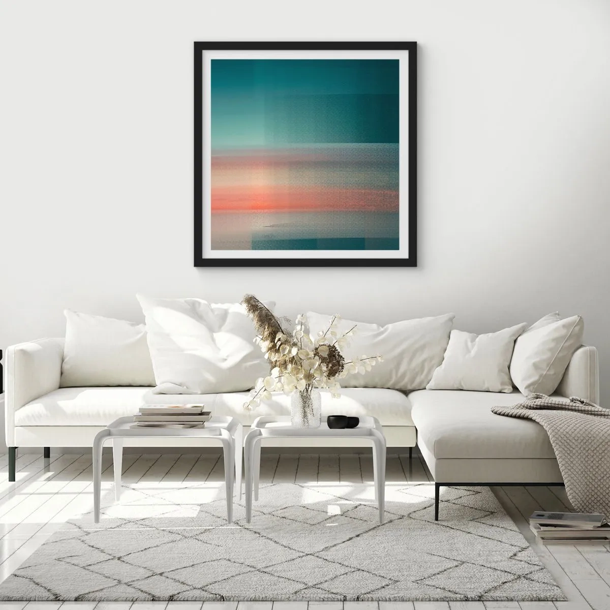 Affisch i svart ram - Abstraktion: ljusvågor - 50x50 cm