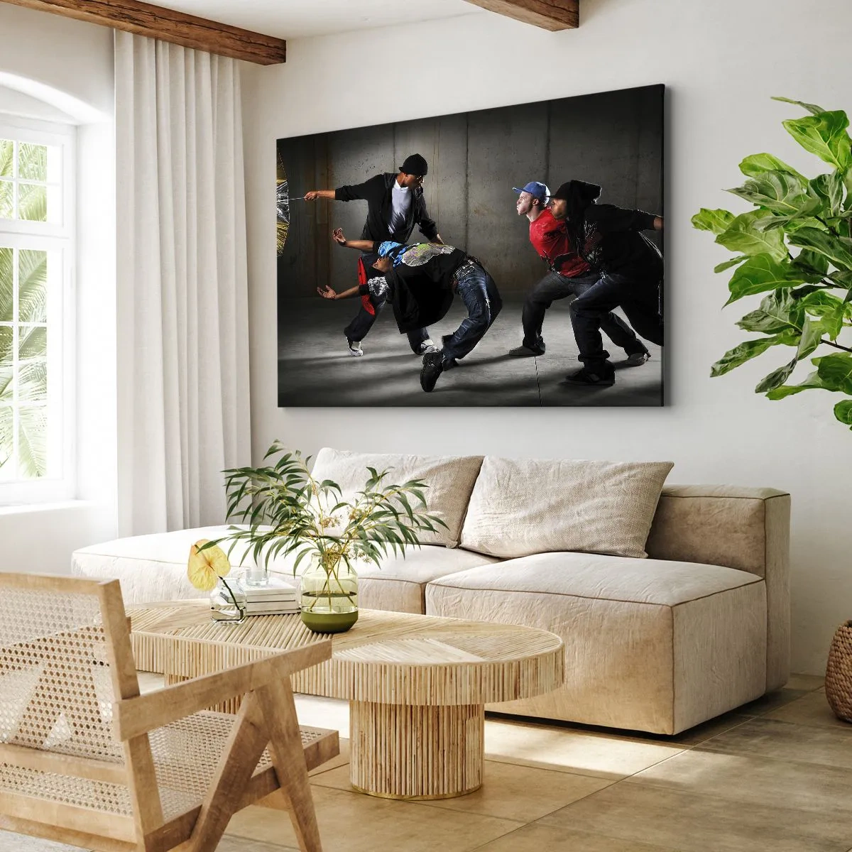 Canvastavla - Bild på duk - En grupp hiphopdansare i en dynamisk koreografi - 70x50cm - Dansar med gatuvinden - Modern väggdekoration för vardagsrum och sovrum ARTTOR