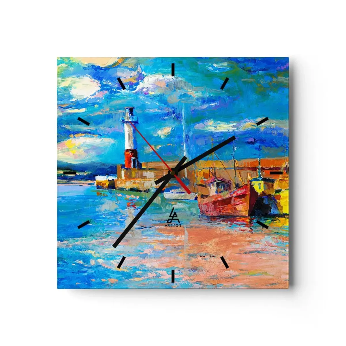 Väggklocka - Klocka på glas - Eftermiddag i regnbågsviken - 30x30 cm
