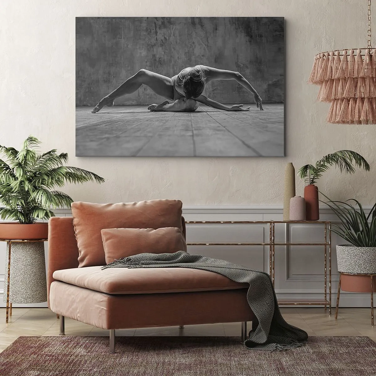 Canvastavla - Bild på duk - En dansare i en konstnärlig pose - 70x50cm - Upphittad symmetri - Modern väggdekoration för vardagsrum och sovrum ARTTOR