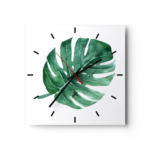 Väggklocka - Klocka på glas - Grönt koncept - 30x30 cm