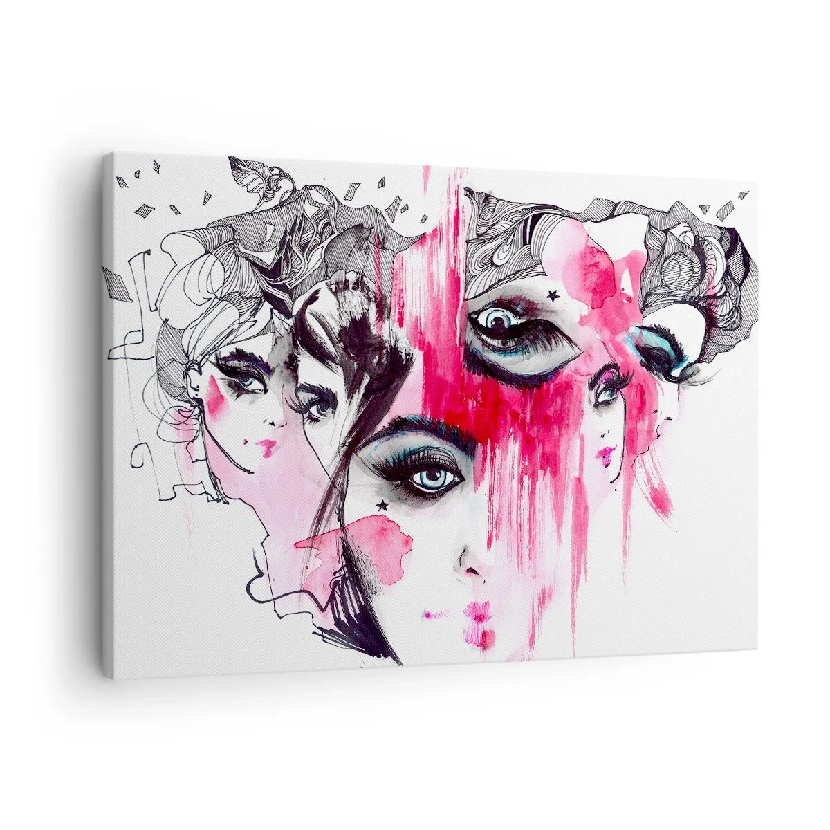 Canvastavla - Bild på duk - Abstrakt ansikte i nyanser av rosa och svart - 70x50cm - Abstrakta ögon - Modern väggdekoration för vardagsrum och sovrum ARTTOR