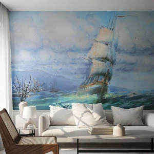 Fototapet Premium Sand - Goda vindar - Segelbåt, Hav, segling - 100x70 cm