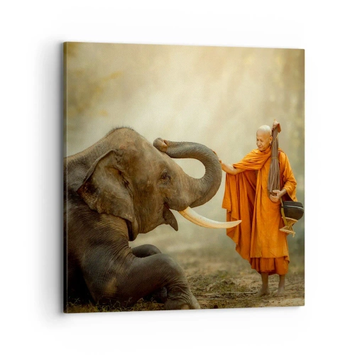 Canvastavla - Bild på duk - Ett möte under resan - 70x70 cm